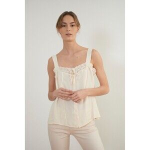 T.ba Beige Tank Top NWT Bolonia Crepe Lace Trim Retail $189 Size M EUR 42